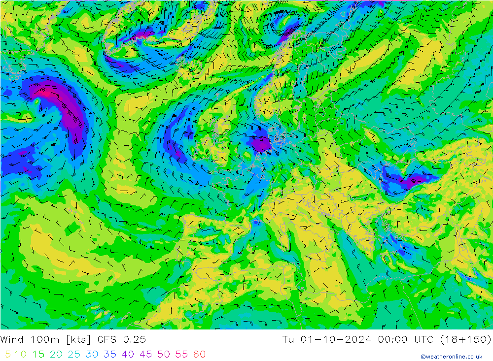 Viento 100m GFS 0.25 mar 01.10.2024 00 UTC