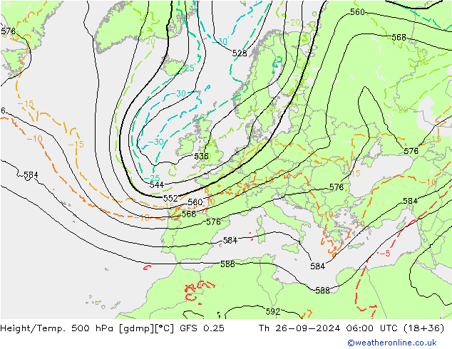 Z500/Rain (+SLP)/Z850 GFS 0.25 чт 26.09.2024 06 UTC