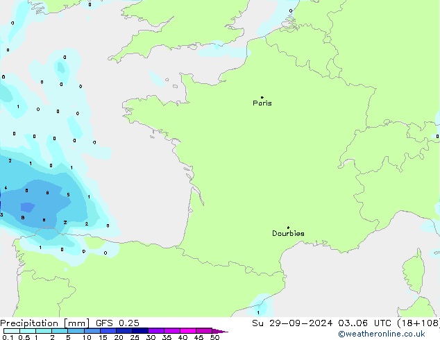 Neerslag GFS 0.25 zo 29.09.2024 06 UTC