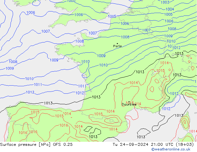 Surface pressure GFS 0.25 Tu 24.09.2024 21 UTC