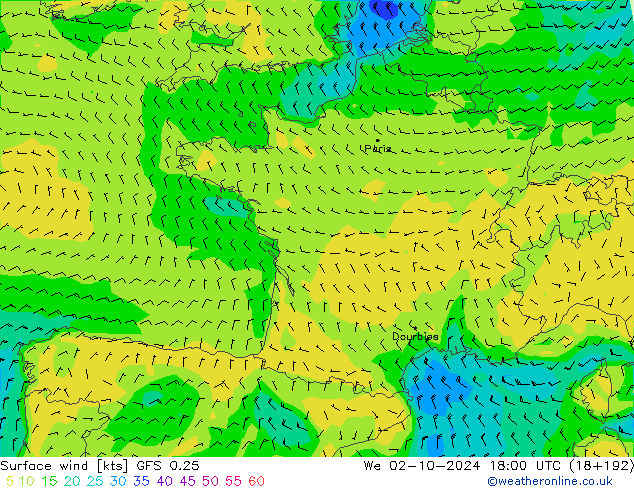 Bodenwind GFS 0.25 Mi 02.10.2024 18 UTC