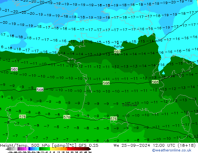 Z500/Rain (+SLP)/Z850 GFS 0.25 ср 25.09.2024 12 UTC