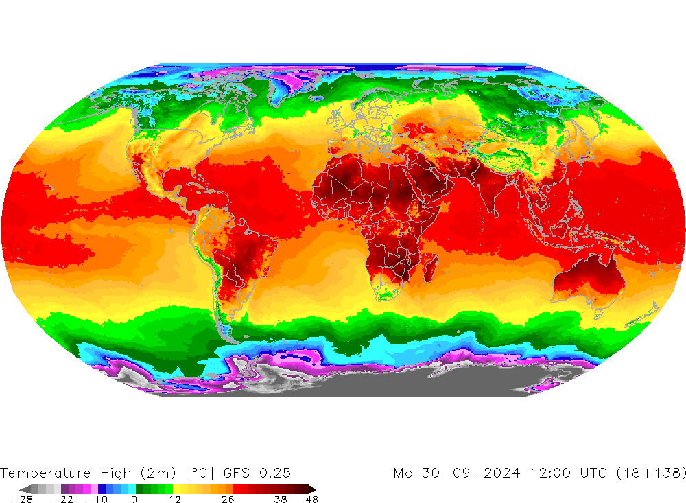 Temperature High (2m) GFS 0.25 Mo 30.09.2024 12 UTC