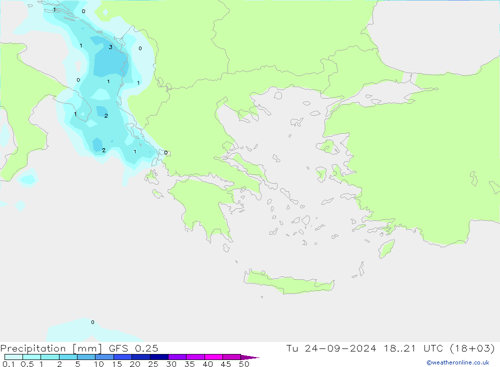 Neerslag GFS 0.25 di 24.09.2024 21 UTC