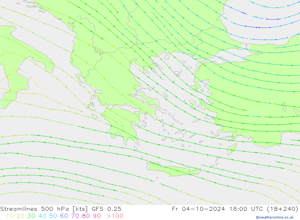 Streamlines 500 hPa GFS 0.25 Fr 04.10.2024 18 UTC