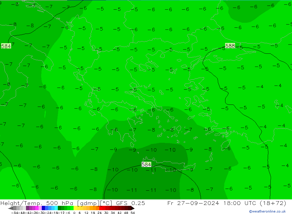 Z500/Rain (+SLP)/Z850 GFS 0.25  27.09.2024 18 UTC