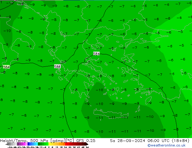 Z500/Rain (+SLP)/Z850 GFS 0.25 sáb 28.09.2024 06 UTC