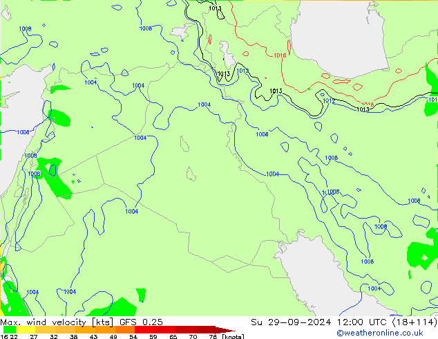 Max. wind velocity GFS 0.25 Ne 29.09.2024 12 UTC