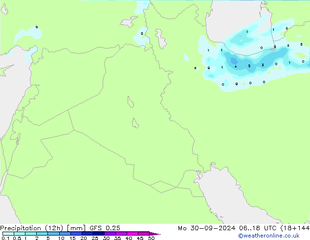 Totale neerslag (12h) GFS 0.25 ma 30.09.2024 18 UTC