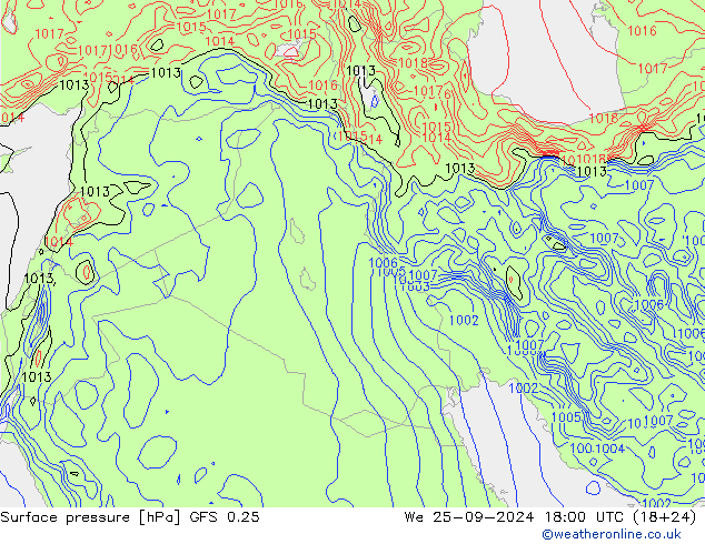 Surface pressure GFS 0.25 We 25.09.2024 18 UTC