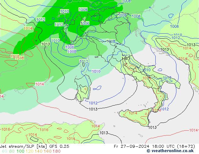 Jet stream/SLP GFS 0.25 Fr 27.09.2024 18 UTC