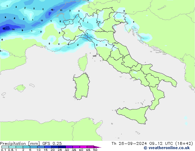 Precipitation GFS 0.25 Th 26.09.2024 12 UTC