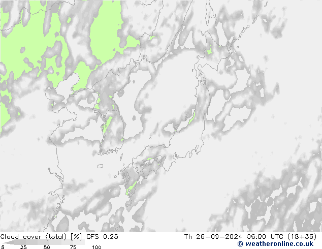 zachmurzenie (suma) GFS 0.25 czw. 26.09.2024 06 UTC