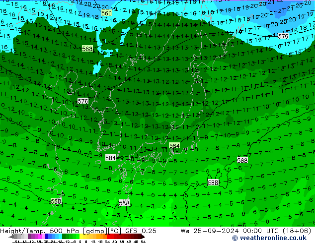 Z500/Yağmur (+YB)/Z850 GFS 0.25 Çar 25.09.2024 00 UTC