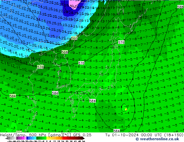 Z500/Rain (+SLP)/Z850 GFS 0.25 вт 01.10.2024 00 UTC