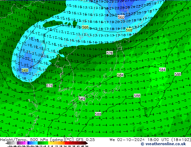 Z500/Rain (+SLP)/Z850 GFS 0.25 mié 02.10.2024 18 UTC