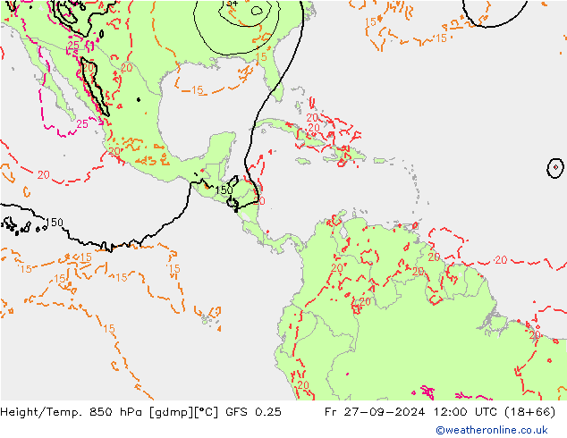 Z500/Rain (+SLP)/Z850 GFS 0.25 Fr 27.09.2024 12 UTC