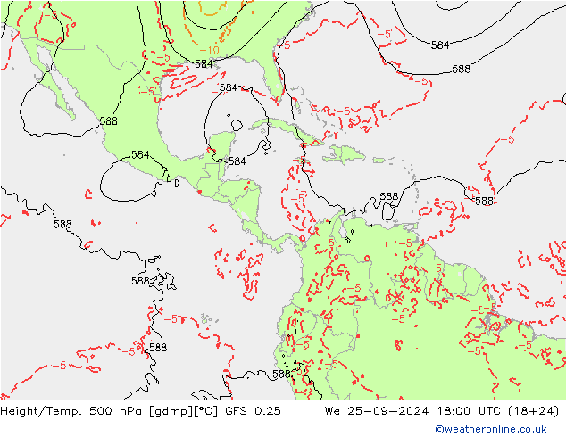 Z500/Rain (+SLP)/Z850 GFS 0.25 mié 25.09.2024 18 UTC