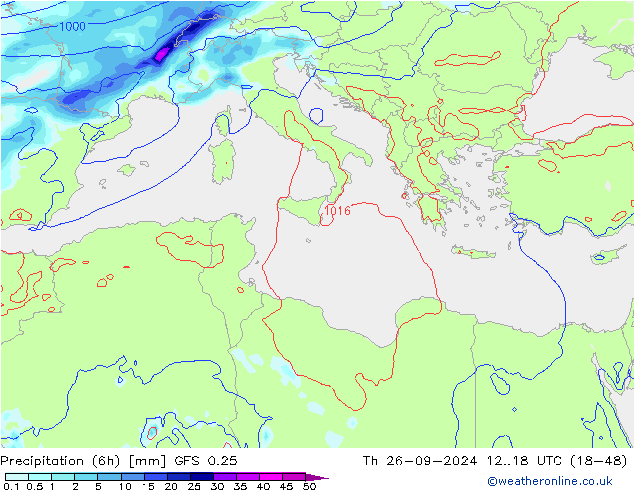 Z500/Rain (+SLP)/Z850 GFS 0.25 czw. 26.09.2024 18 UTC