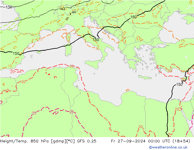 Z500/Rain (+SLP)/Z850 GFS 0.25 ven 27.09.2024 00 UTC