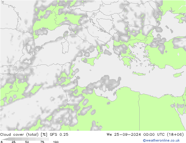 Bulutlar (toplam) GFS 0.25 Çar 25.09.2024 00 UTC