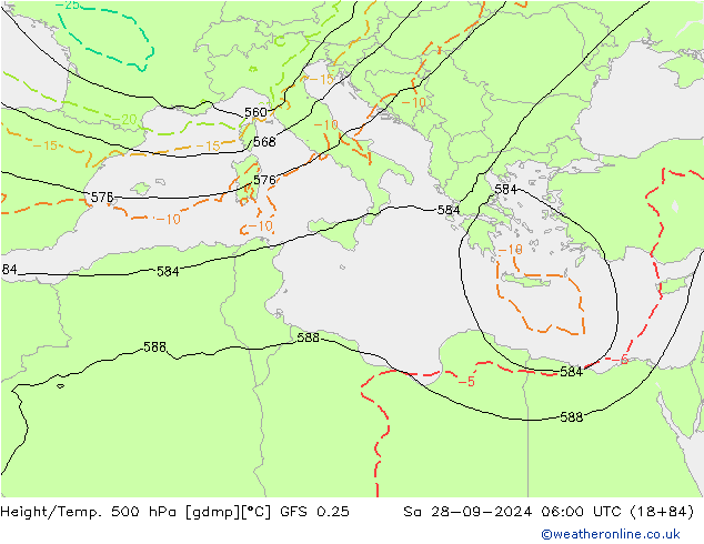 Z500/Yağmur (+YB)/Z850 GFS 0.25 Cts 28.09.2024 06 UTC