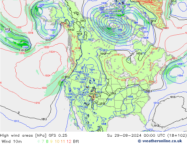 Windvelden GFS 0.25 zo 29.09.2024 00 UTC