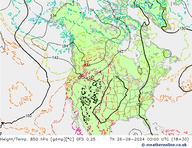 Z500/Rain (+SLP)/Z850 GFS 0.25 Th 26.09.2024 00 UTC