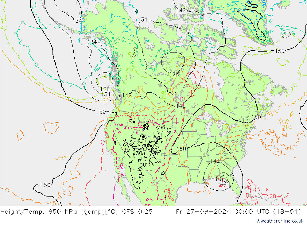 Z500/Rain (+SLP)/Z850 GFS 0.25  27.09.2024 00 UTC