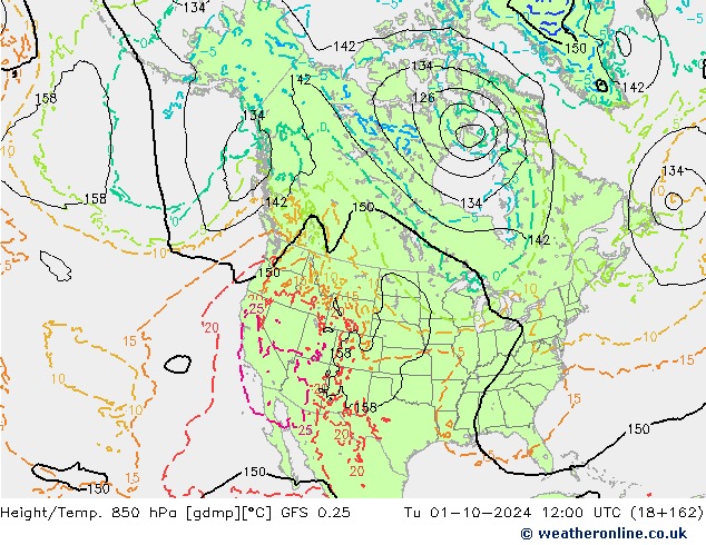 Z500/Yağmur (+YB)/Z850 GFS 0.25 Sa 01.10.2024 12 UTC