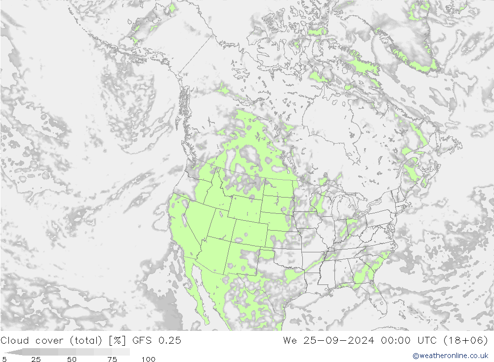 Nubi (totali) GFS 0.25 mer 25.09.2024 00 UTC