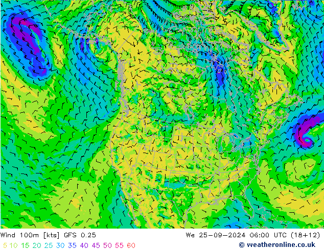 Wind 100m GFS 0.25 We 25.09.2024 06 UTC