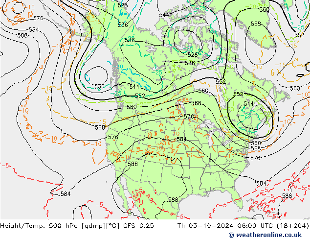 Z500/Rain (+SLP)/Z850 GFS 0.25 Th 03.10.2024 06 UTC