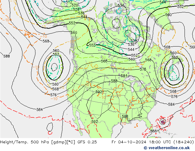 Z500/Rain (+SLP)/Z850 GFS 0.25 Pá 04.10.2024 18 UTC