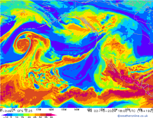 K-Index GFS 0.25 śro. 02.10.2024 18 UTC