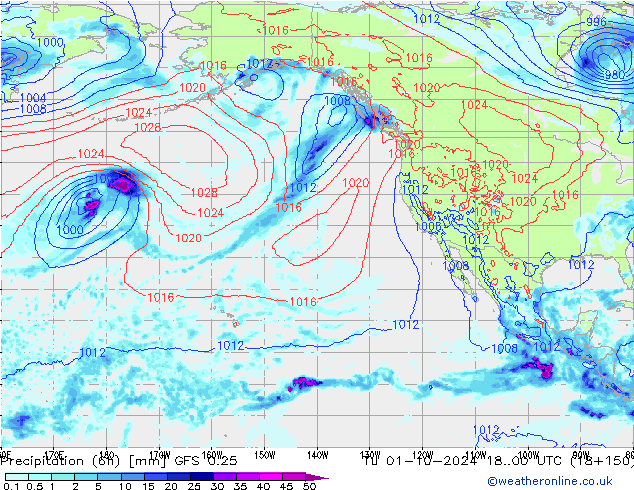 Z500/Rain (+SLP)/Z850 GFS 0.25 Tu 01.10.2024 00 UTC