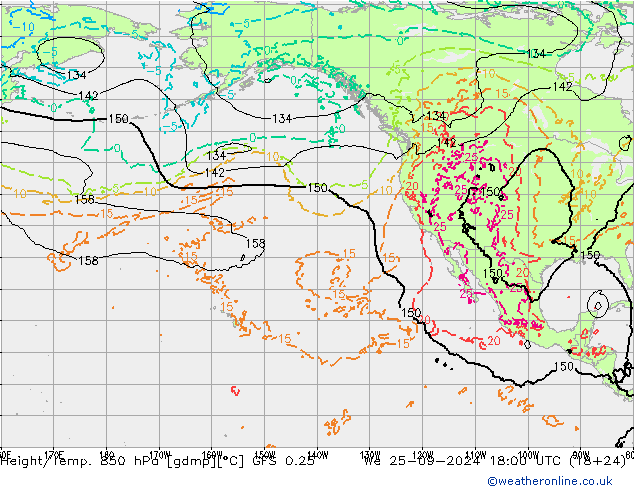 Height/Temp. 850 hPa GFS 0.25 Qua 25.09.2024 18 UTC