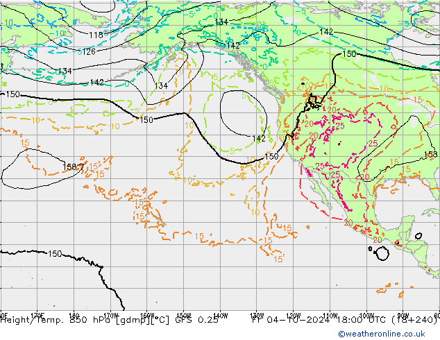 Z500/Rain (+SLP)/Z850 GFS 0.25 Fr 04.10.2024 18 UTC