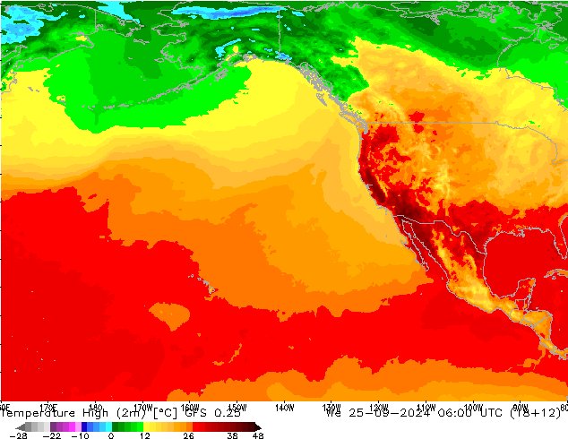 température 2m max GFS 0.25 mer 25.09.2024 06 UTC