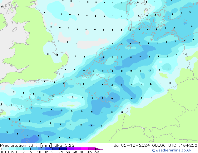 Precipitation (6h) GFS 0.25 Sa 05.10.2024 06 UTC