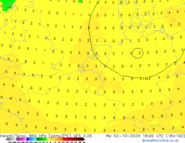 Z500/Rain (+SLP)/Z850 GFS 0.25 St 02.10.2024 18 UTC