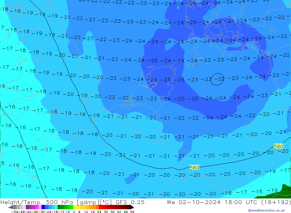 Z500/Regen(+SLP)/Z850 GFS 0.25 wo 02.10.2024 18 UTC