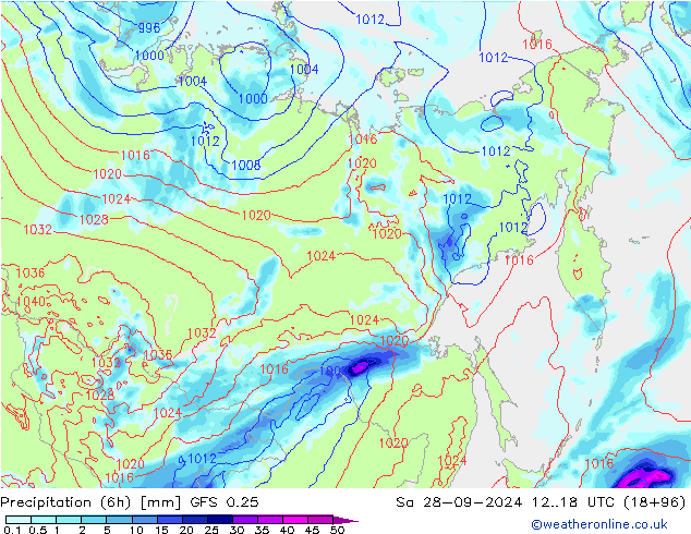 Z500/Regen(+SLP)/Z850 GFS 0.25 za 28.09.2024 18 UTC