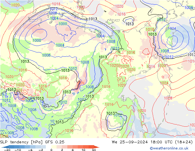 SLP tendency GFS 0.25 We 25.09.2024 18 UTC