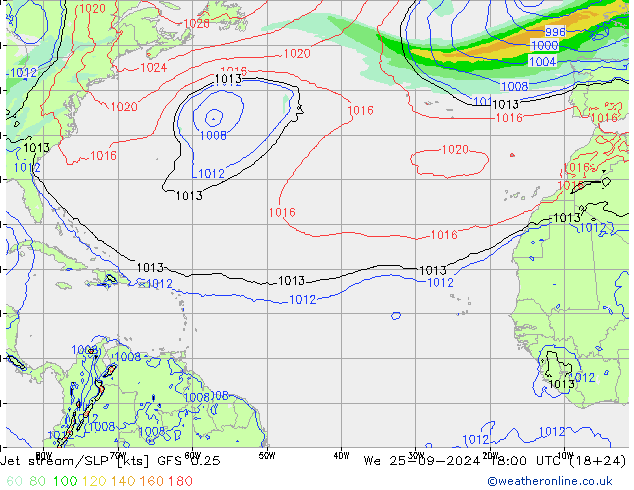 Jet stream/SLP GFS 0.25 We 25.09.2024 18 UTC