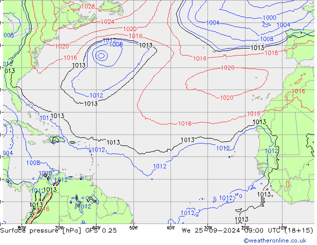 Surface pressure GFS 0.25 We 25.09.2024 09 UTC