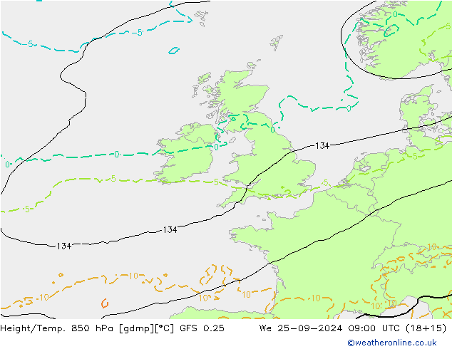 Z500/Rain (+SLP)/Z850 GFS 0.25 śro. 25.09.2024 09 UTC