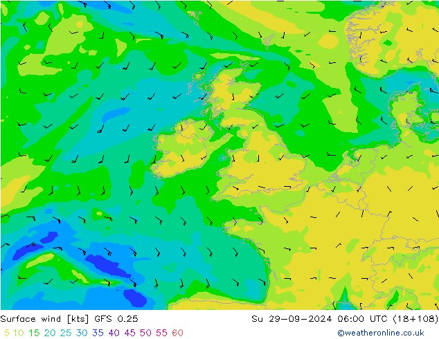 Vento 10 m GFS 0.25 Dom 29.09.2024 06 UTC