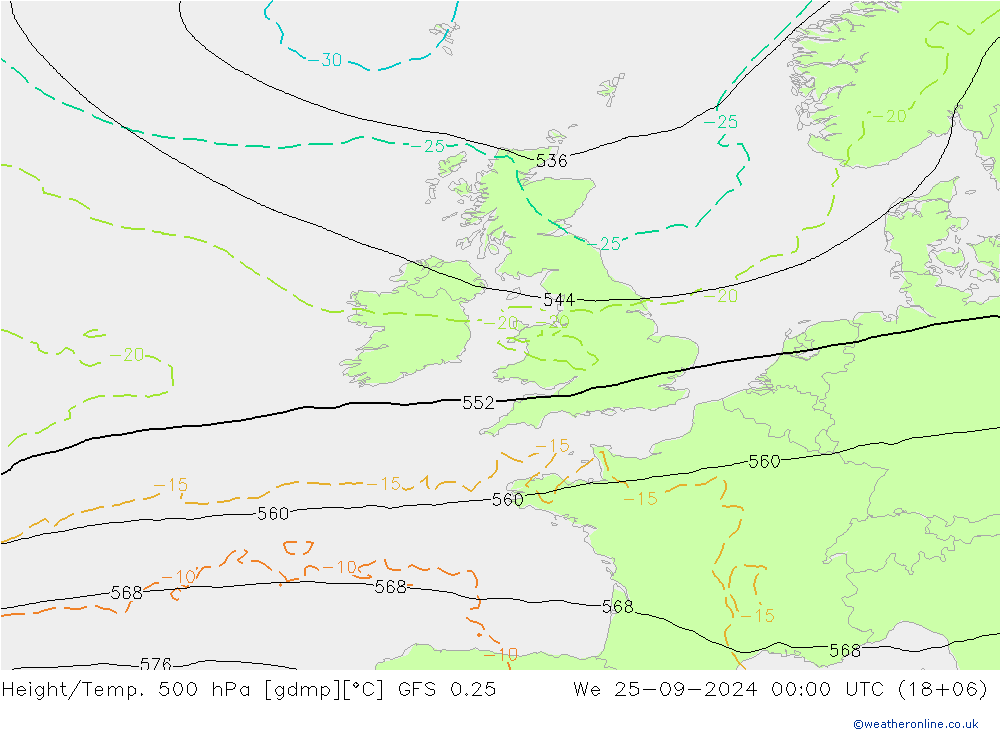 Height/Temp. 500 hPa GFS 0.25 We 25.09.2024 00 UTC