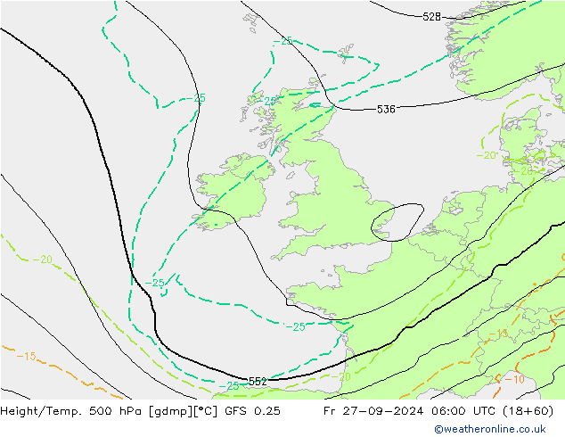 Z500/Yağmur (+YB)/Z850 GFS 0.25 Cu 27.09.2024 06 UTC